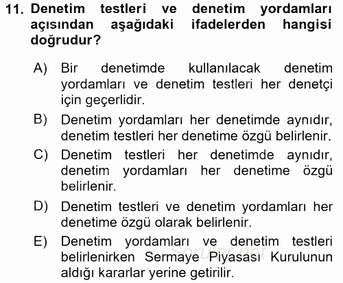 Muhasebe Denetimi 2017 - 2018 Ara Sınavı 11.Soru