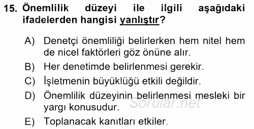 Muhasebe Denetimi 2017 - 2018 Ara Sınavı 15.Soru