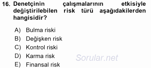 Muhasebe Denetimi 2017 - 2018 Ara Sınavı 16.Soru
