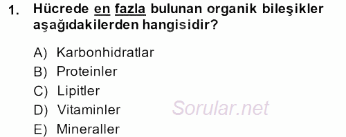 Gıda Bilimi ve Teknolojisi 2013 - 2014 Tek Ders Sınavı 1.Soru