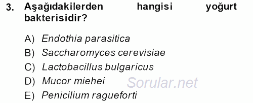 Gıda Bilimi ve Teknolojisi 2013 - 2014 Tek Ders Sınavı 3.Soru