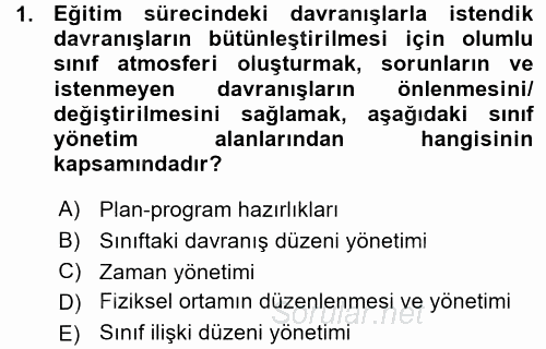 Sınıf Yönetimi 2015 - 2016 Ara Sınavı 1.Soru