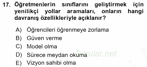 Sınıf Yönetimi 2015 - 2016 Ara Sınavı 17.Soru