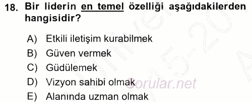 Sınıf Yönetimi 2015 - 2016 Ara Sınavı 18.Soru
