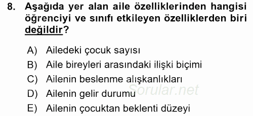 Sınıf Yönetimi 2015 - 2016 Ara Sınavı 8.Soru