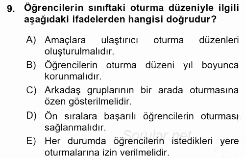 Sınıf Yönetimi 2015 - 2016 Ara Sınavı 9.Soru