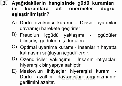 Davranış Bilimleri 2 2012 - 2013 Dönem Sonu Sınavı 3.Soru