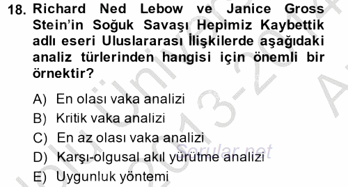 Uluslararası İlişkilerde Araştırma Yöntemleri 2013 - 2014 Ara Sınavı 18.Soru