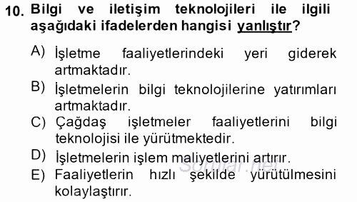 Ön Muhasebe Yazılımları Ve Kullanımı 2012 - 2013 Ara Sınavı 10.Soru