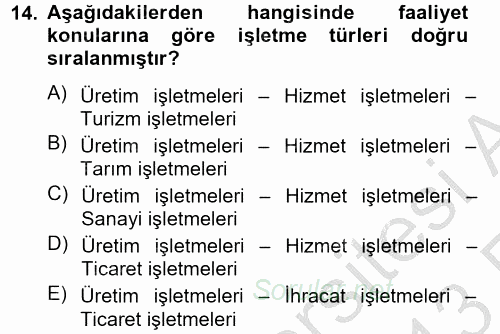 Ön Muhasebe Yazılımları Ve Kullanımı 2012 - 2013 Ara Sınavı 14.Soru