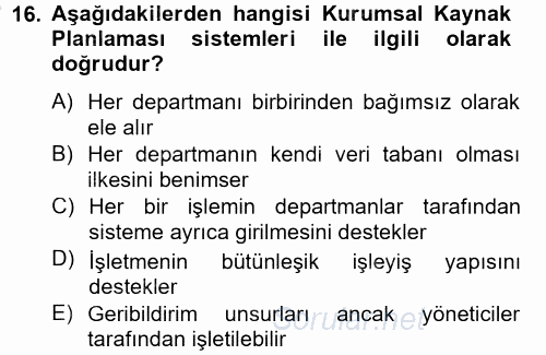 Ön Muhasebe Yazılımları Ve Kullanımı 2012 - 2013 Ara Sınavı 16.Soru