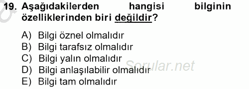 Ön Muhasebe Yazılımları Ve Kullanımı 2012 - 2013 Ara Sınavı 19.Soru
