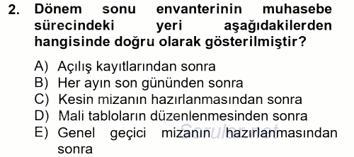 Ön Muhasebe Yazılımları Ve Kullanımı 2012 - 2013 Ara Sınavı 2.Soru