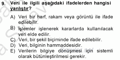 Ön Muhasebe Yazılımları Ve Kullanımı 2012 - 2013 Ara Sınavı 9.Soru