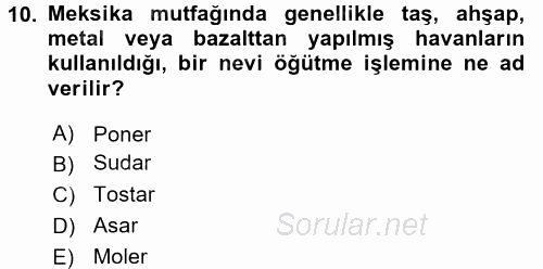 Dünya Mutfakları 1 2017 - 2018 3 Ders Sınavı 10.Soru