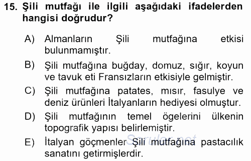 Dünya Mutfakları 1 2017 - 2018 3 Ders Sınavı 15.Soru