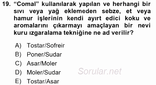 Dünya Mutfakları 1 2017 - 2018 3 Ders Sınavı 19.Soru