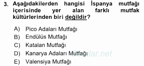 Dünya Mutfakları 1 2017 - 2018 3 Ders Sınavı 3.Soru