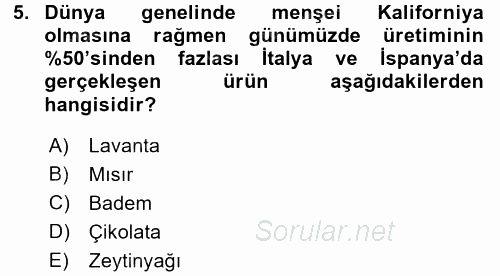 Dünya Mutfakları 1 2017 - 2018 3 Ders Sınavı 5.Soru