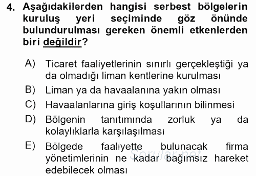 İthalat ve İhracat İşlemleri 2016 - 2017 Dönem Sonu Sınavı 4.Soru