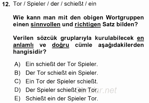 Almanca 2 2015 - 2016 Ara Sınavı 12.Soru