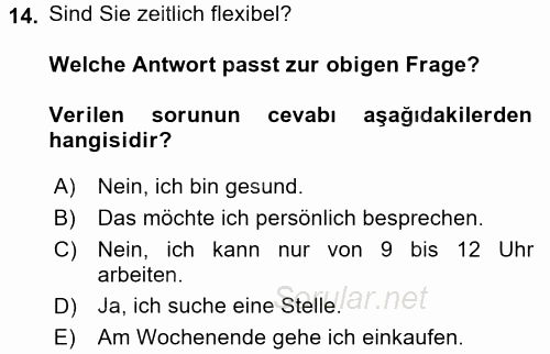 Almanca 2 2015 - 2016 Ara Sınavı 14.Soru