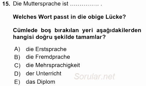 Almanca 2 2015 - 2016 Ara Sınavı 15.Soru