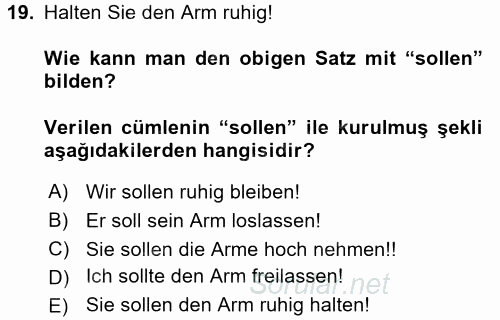 Almanca 2 2015 - 2016 Ara Sınavı 19.Soru