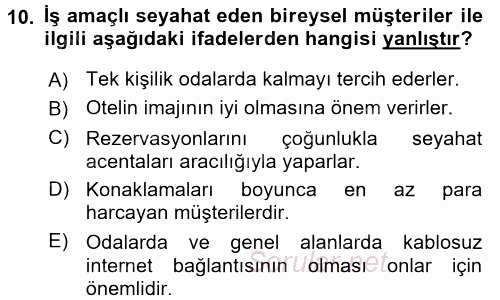 Odalar Bölümü Yönetimi 2016 - 2017 Ara Sınavı 10.Soru