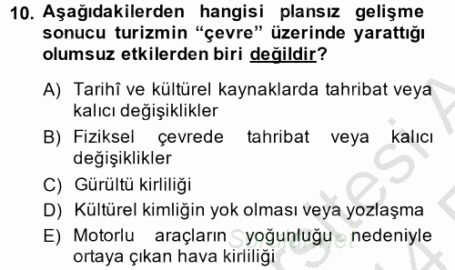 Destinasyon Yönetimi 2013 - 2014 Ara Sınavı 10.Soru