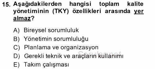 Destinasyon Yönetimi 2013 - 2014 Ara Sınavı 15.Soru