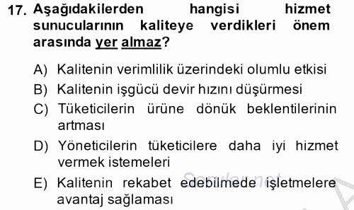 Destinasyon Yönetimi 2013 - 2014 Ara Sınavı 17.Soru