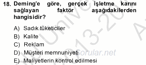 Destinasyon Yönetimi 2013 - 2014 Ara Sınavı 18.Soru