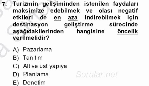 Destinasyon Yönetimi 2013 - 2014 Ara Sınavı 7.Soru