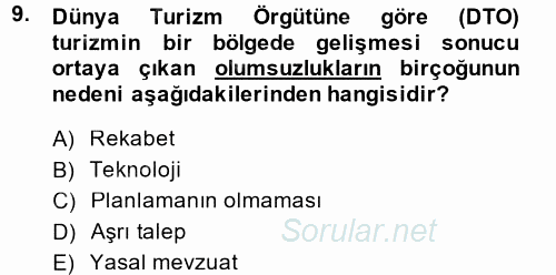 Destinasyon Yönetimi 2013 - 2014 Ara Sınavı 9.Soru