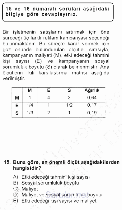 Yöneylem Araştırması 2 2012 - 2013 Dönem Sonu Sınavı 15.Soru