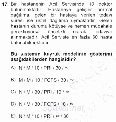 Yöneylem Araştırması 2 2012 - 2013 Dönem Sonu Sınavı 17.Soru