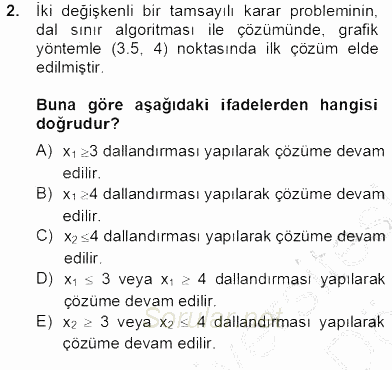 Yöneylem Araştırması 2 2012 - 2013 Dönem Sonu Sınavı 2.Soru