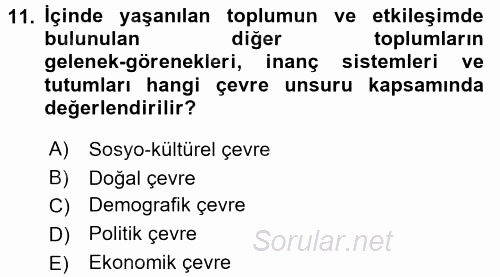 Otel Yönetimi 2016 - 2017 Ara Sınavı 11.Soru