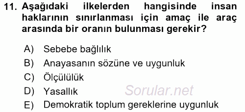 İnsan Hakları Ve Kamu Özgürlükleri 2017 - 2018 Ara Sınavı 11.Soru
