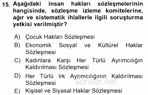 İnsan Hakları Ve Kamu Özgürlükleri 2017 - 2018 Ara Sınavı 15.Soru