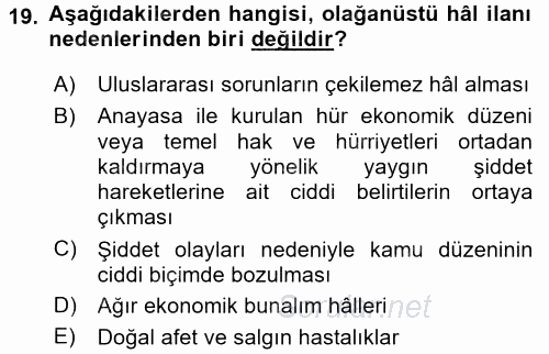 İnsan Hakları Ve Kamu Özgürlükleri 2017 - 2018 Ara Sınavı 19.Soru