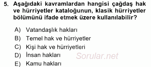 İnsan Hakları Ve Kamu Özgürlükleri 2017 - 2018 Ara Sınavı 5.Soru