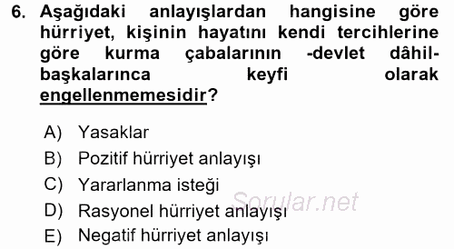 İnsan Hakları Ve Kamu Özgürlükleri 2017 - 2018 Ara Sınavı 6.Soru