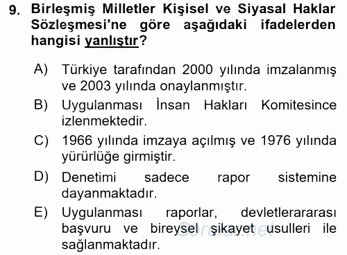 İnsan Hakları Ve Kamu Özgürlükleri 2017 - 2018 Ara Sınavı 9.Soru