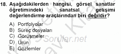 Görsel Sanatlar Eğitimi 2013 - 2014 Tek Ders Sınavı 18.Soru