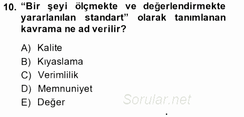 Destinasyon Yönetimi 2014 - 2015 Dönem Sonu Sınavı 10.Soru