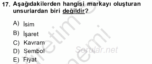 Destinasyon Yönetimi 2014 - 2015 Dönem Sonu Sınavı 17.Soru