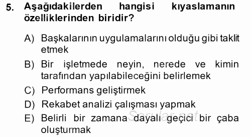 Destinasyon Yönetimi 2014 - 2015 Dönem Sonu Sınavı 5.Soru