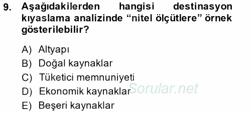 Destinasyon Yönetimi 2014 - 2015 Dönem Sonu Sınavı 9.Soru